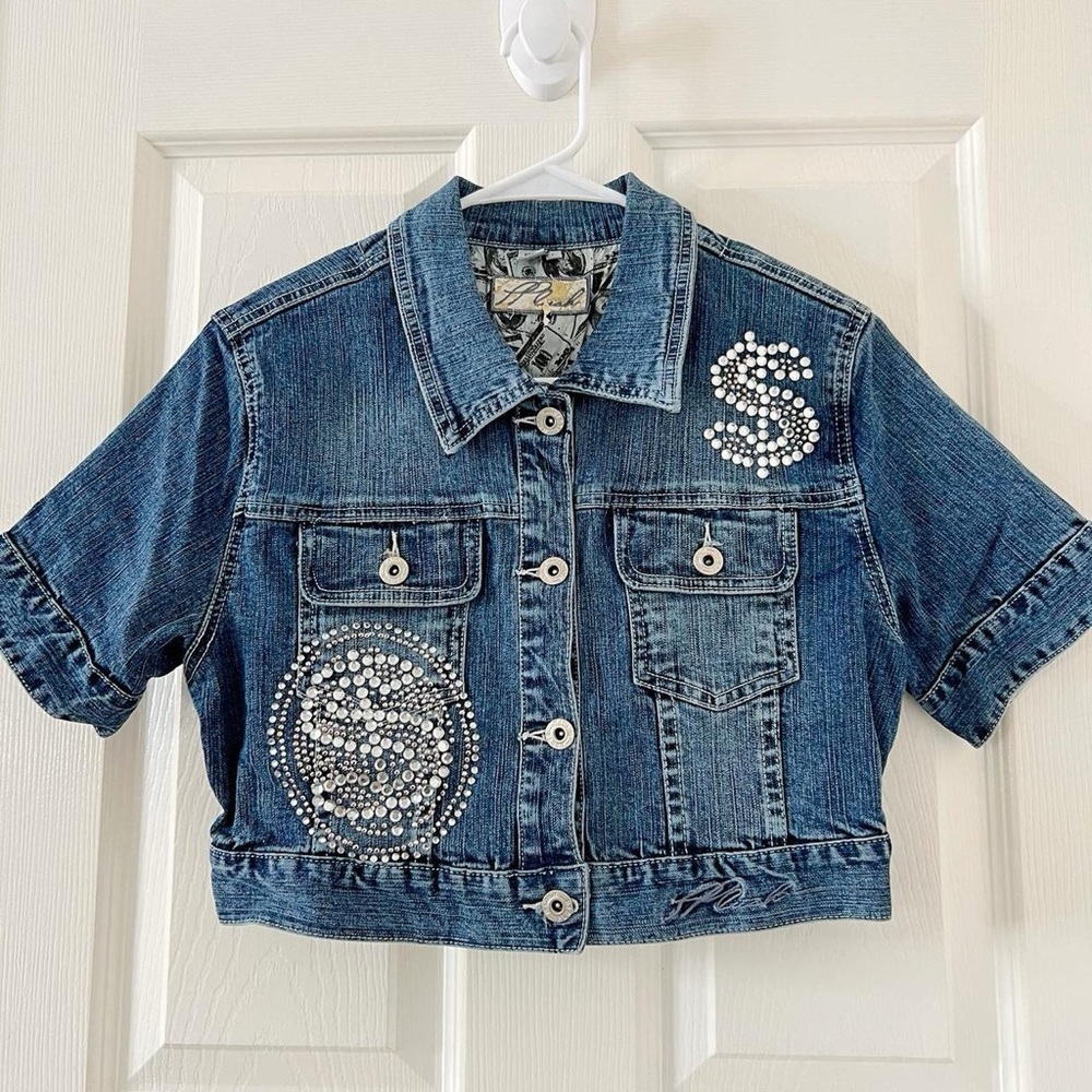 Bedazzled Rhinestoned Denim Crop Top Jacket